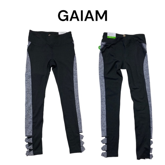NWT GAIAM 7/8 Yoga Leggings Black and Gray OM Taylor Twist Cut Out Size XS - Picture 10 of 15